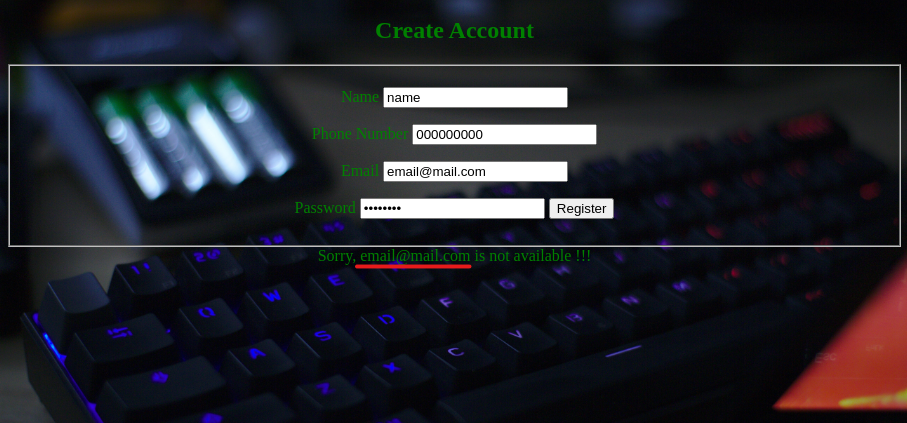 Formulario email reflejado